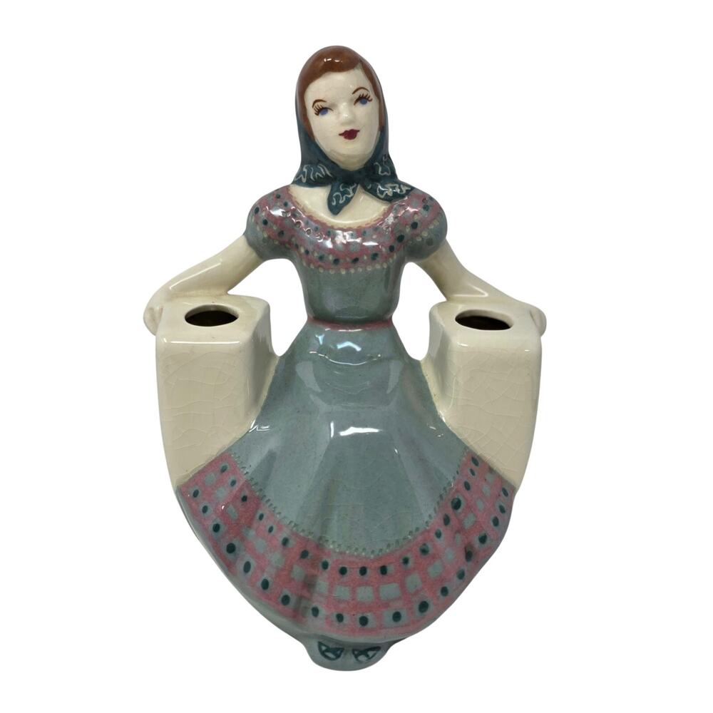Vintage 1940s Weil Ware Lady Double Bud Vase #4028 California Pottery